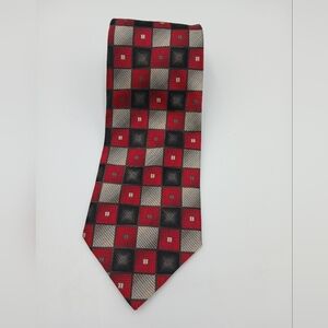 Dona/Dona Stylish Red and Black Checkered Tie 100% Silk